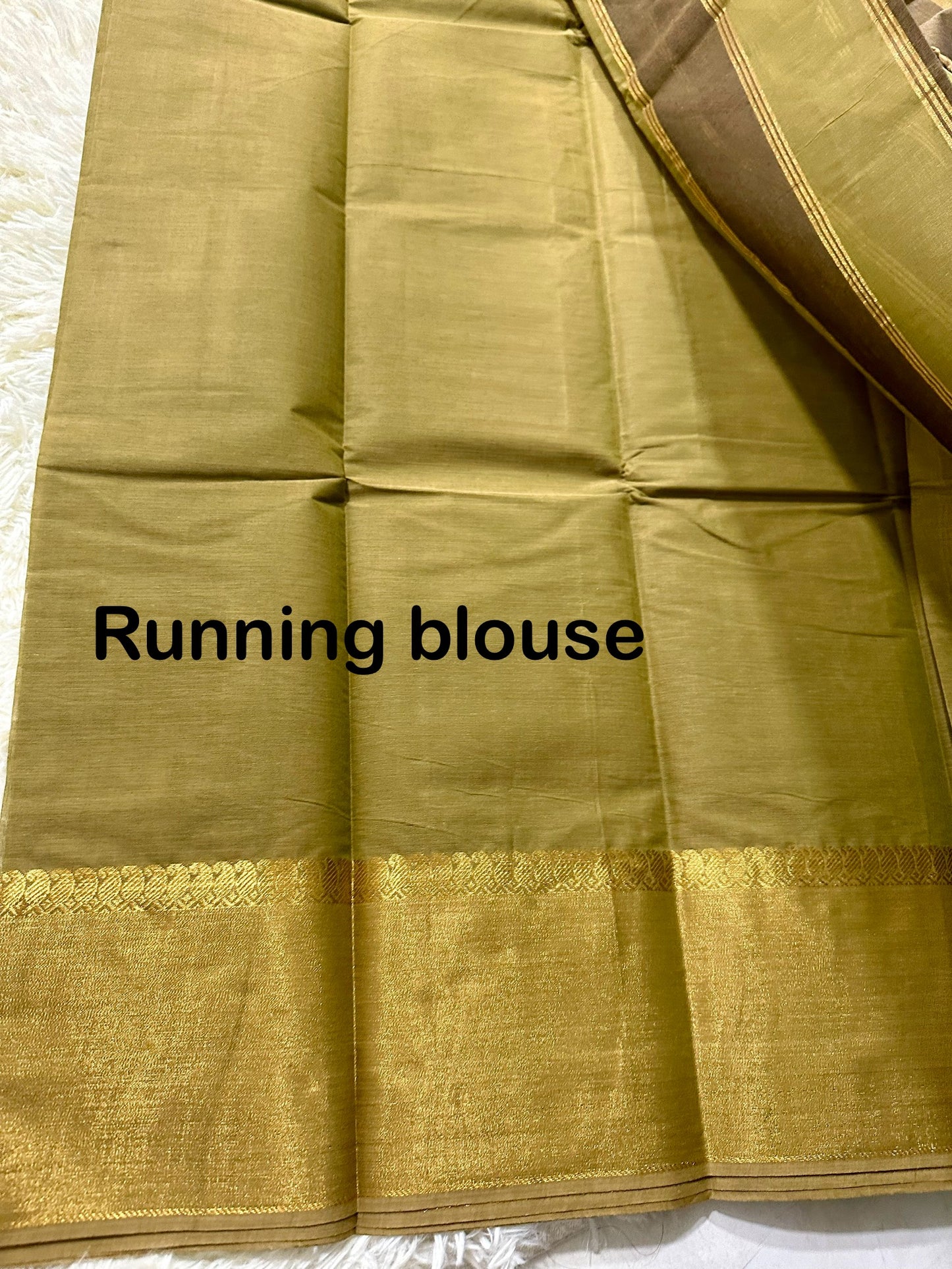 Olive green cotton saree with gold jari