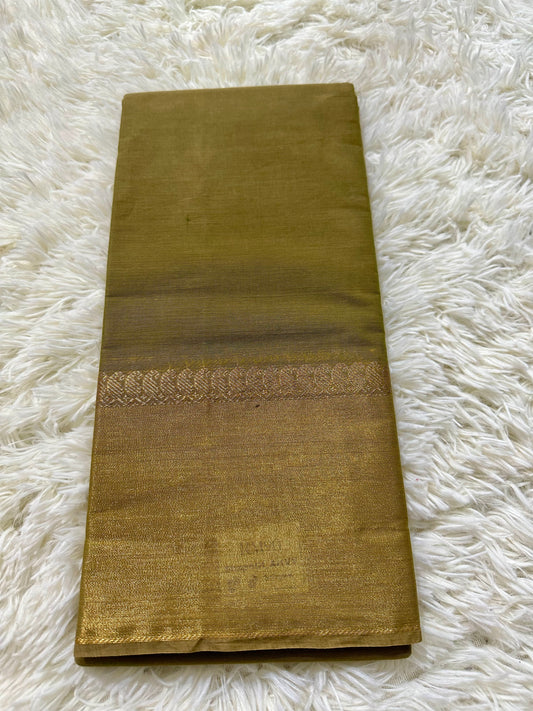 Olive green cotton saree with gold jari