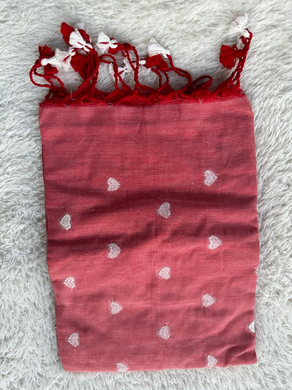 Peach red white heart embroidered khaadi