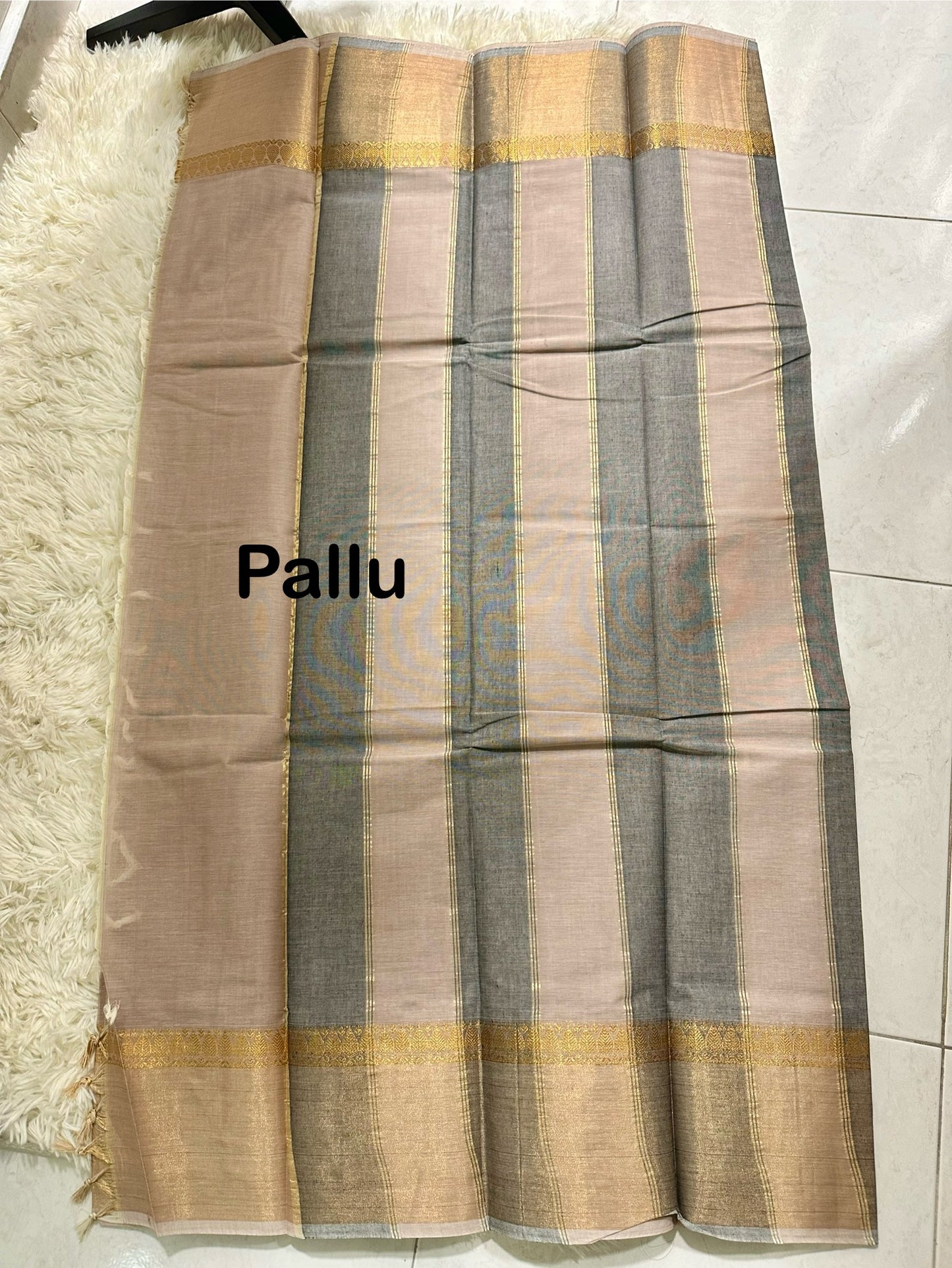 Pastel pink with gold jari cotton saree