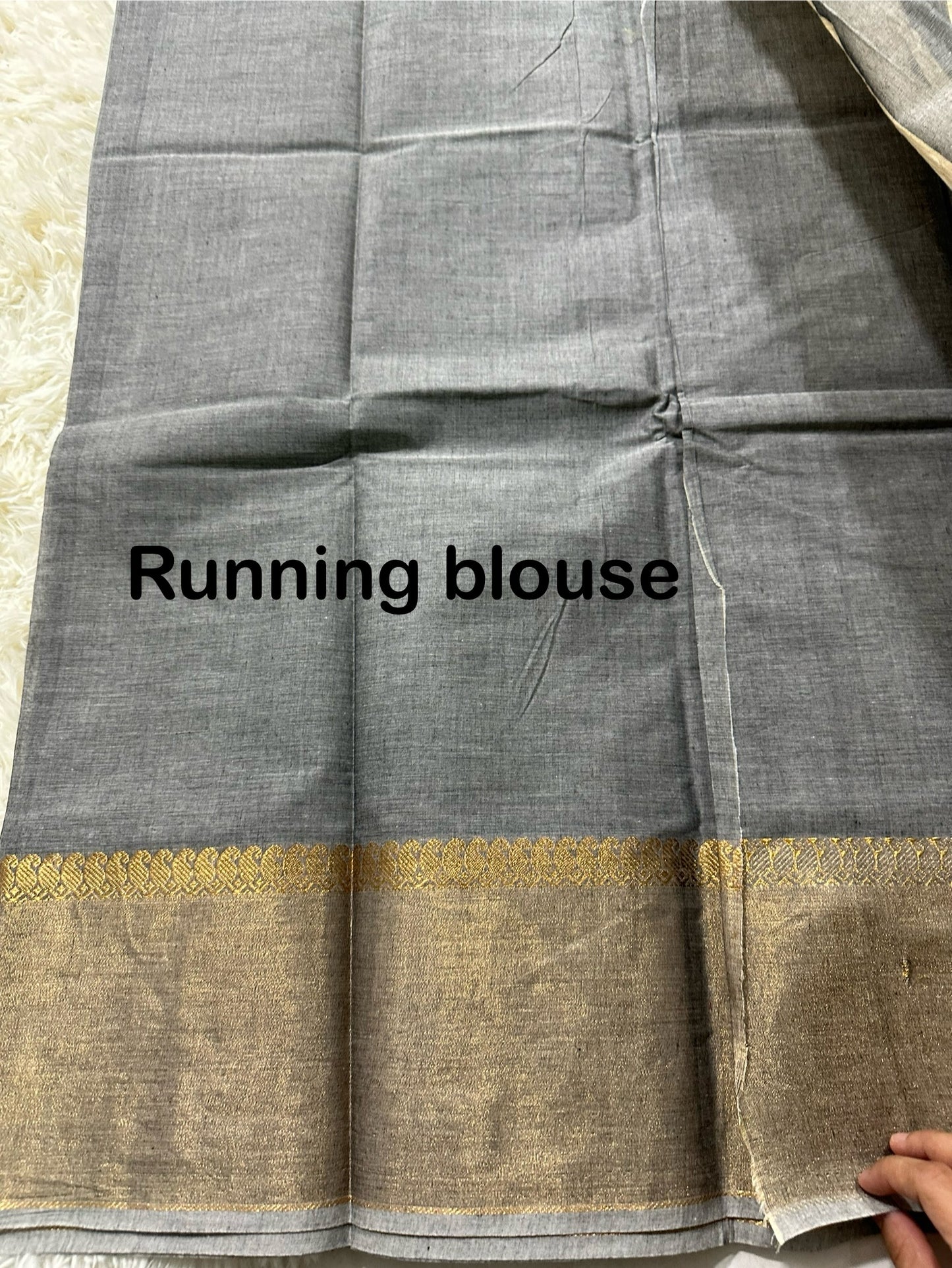 Grey cotton saree with gold jari