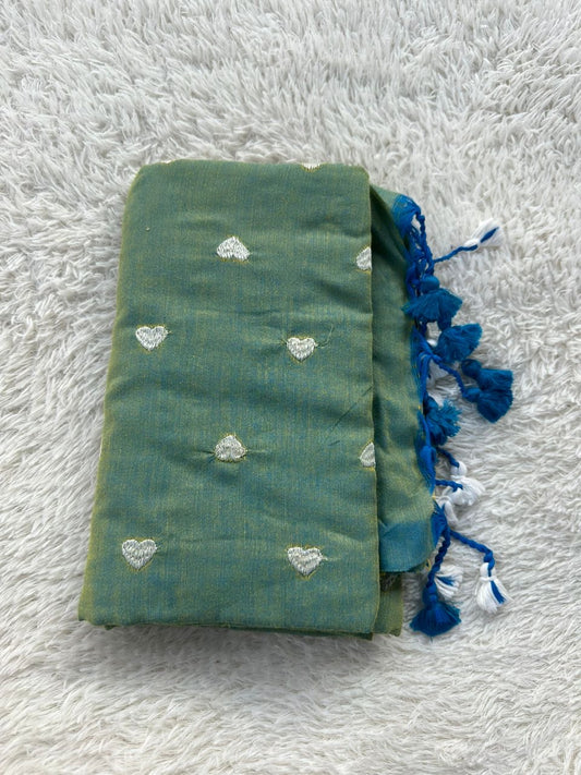 Turquoise with white heart embroidered khaadi