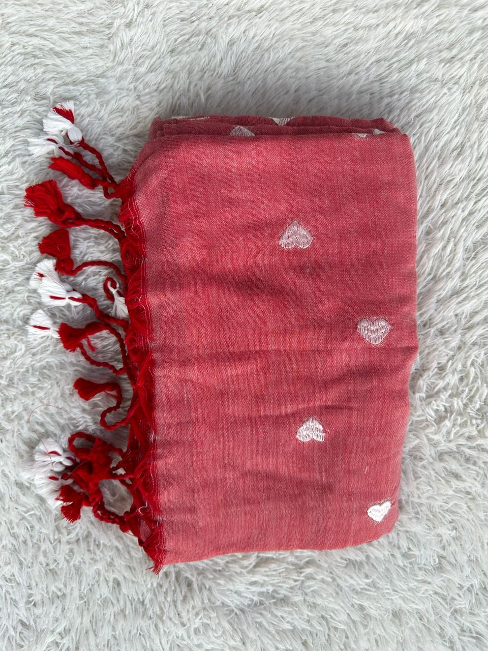 Peach red white heart embroidered khaadi