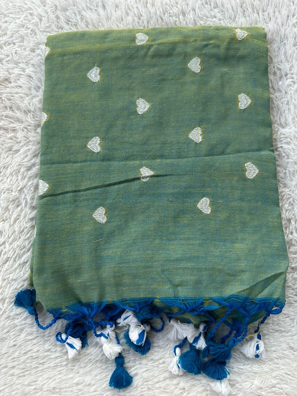 Turquoise with white heart embroidered khaadi