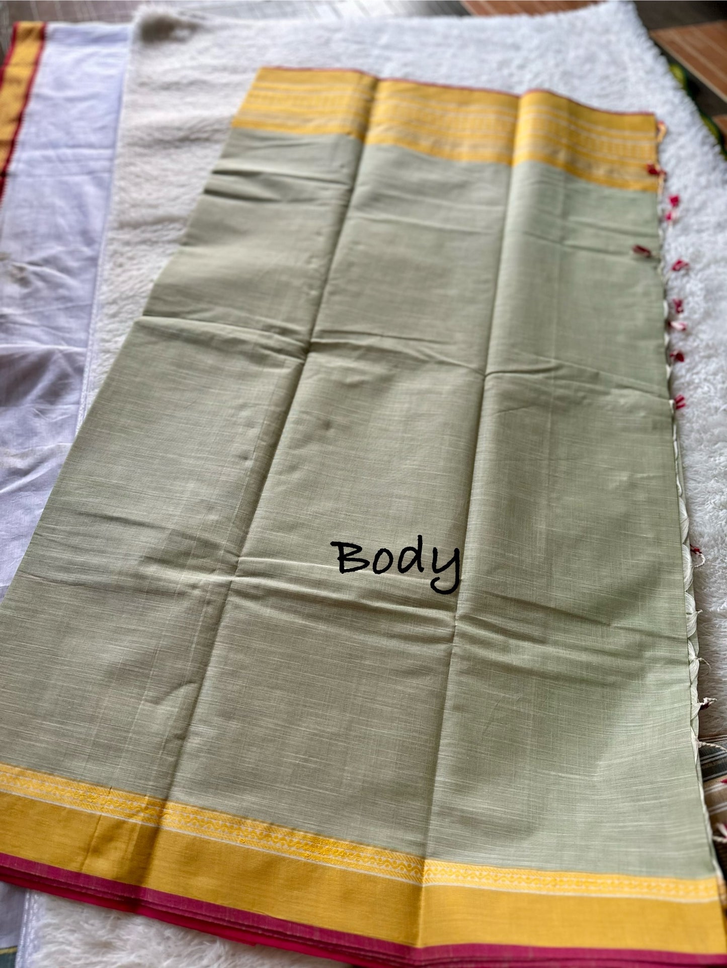 Light mint with yellow border bengal cotton