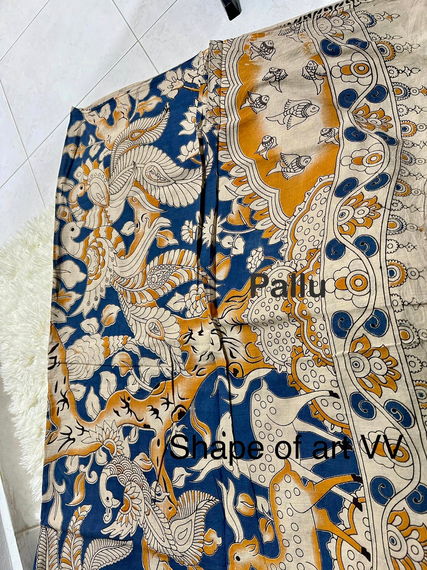 Kalamkari with animal and floral painted saree