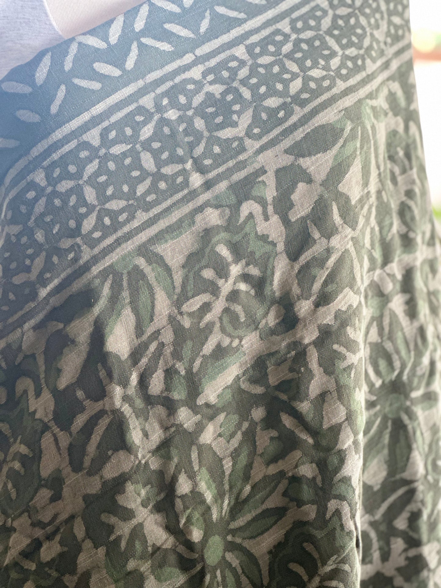 Botanical greyish green linen