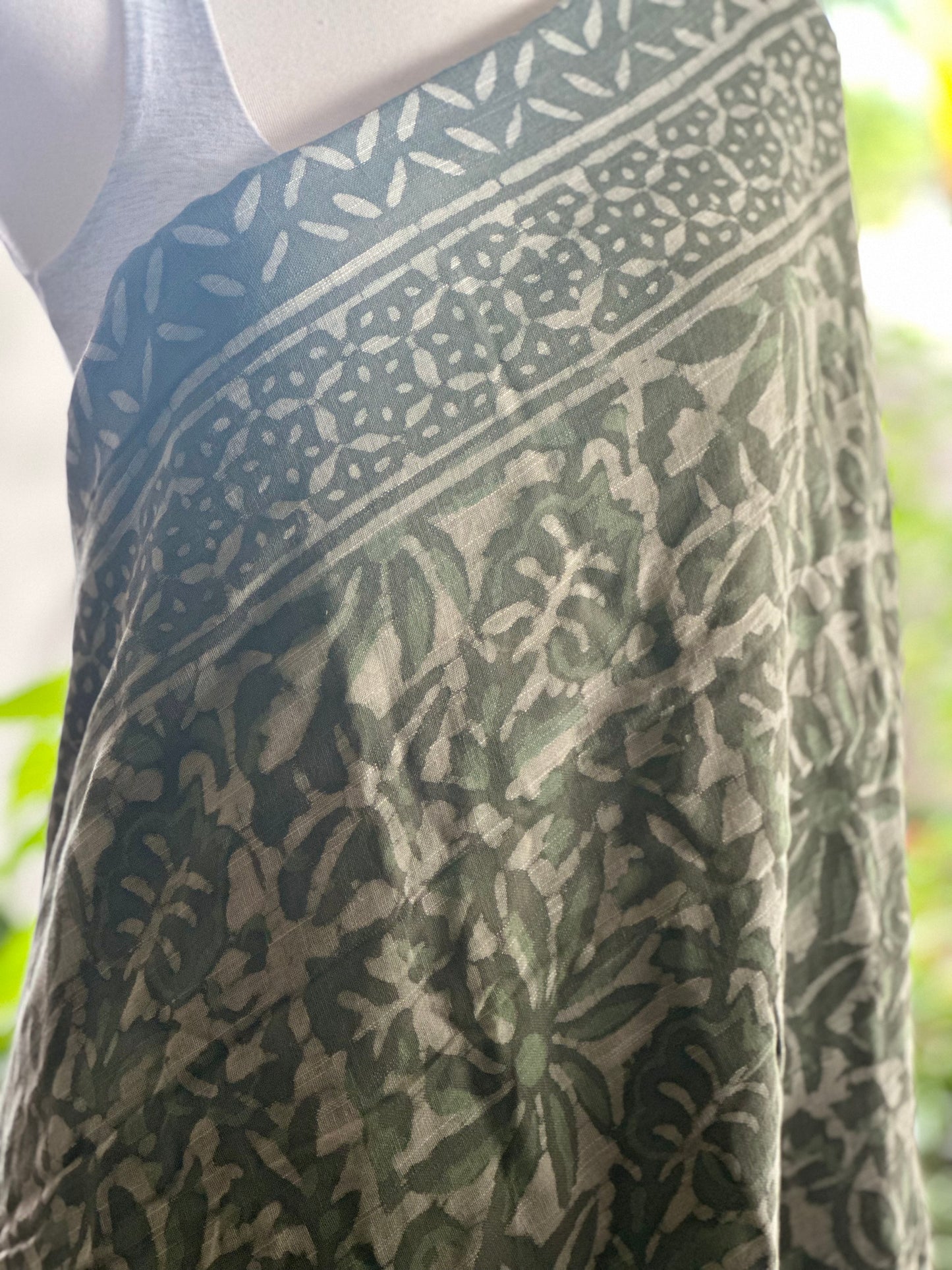 Botanical greyish green linen