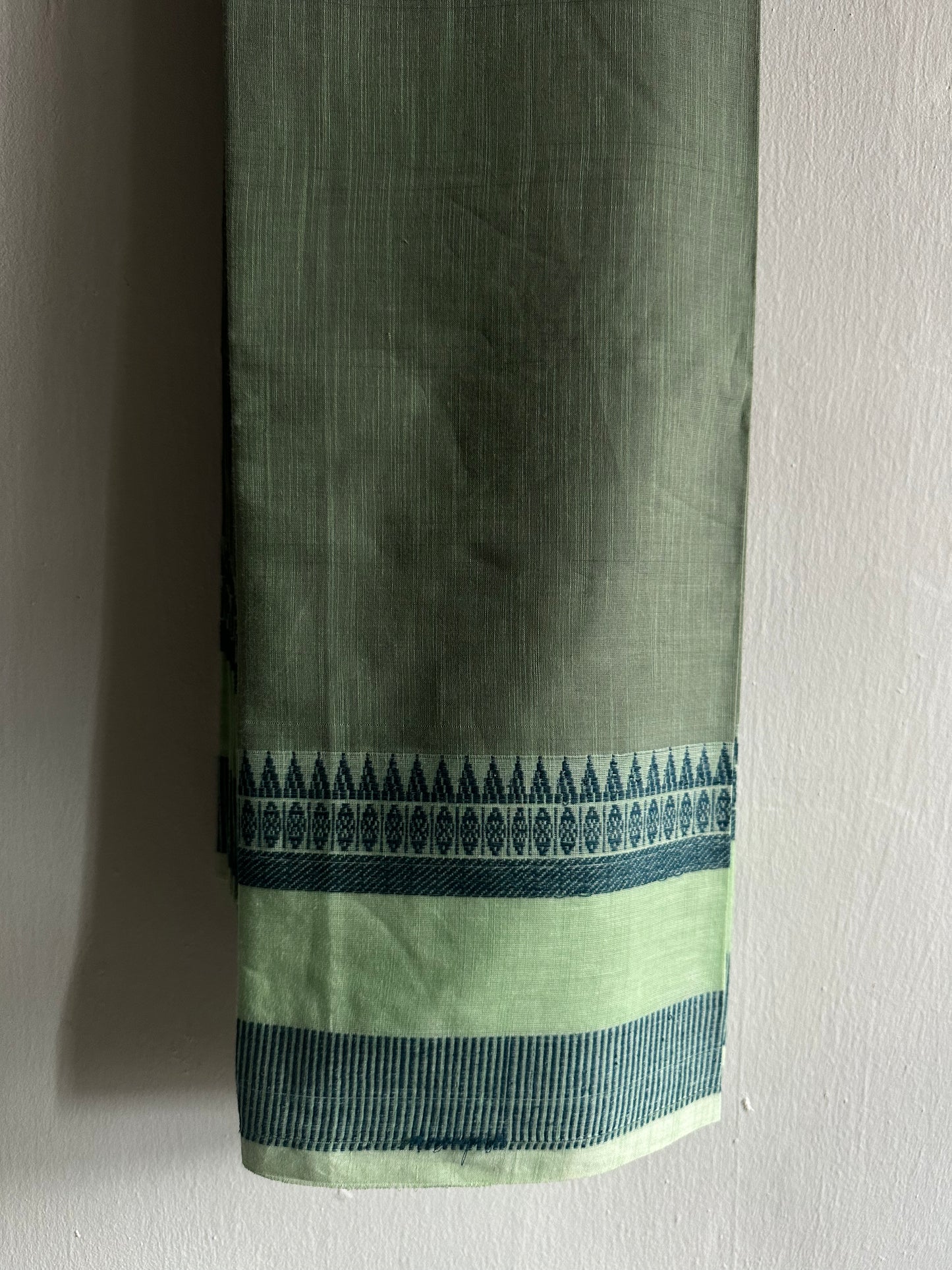 Spearmint blend with steel blue grey handloom saree