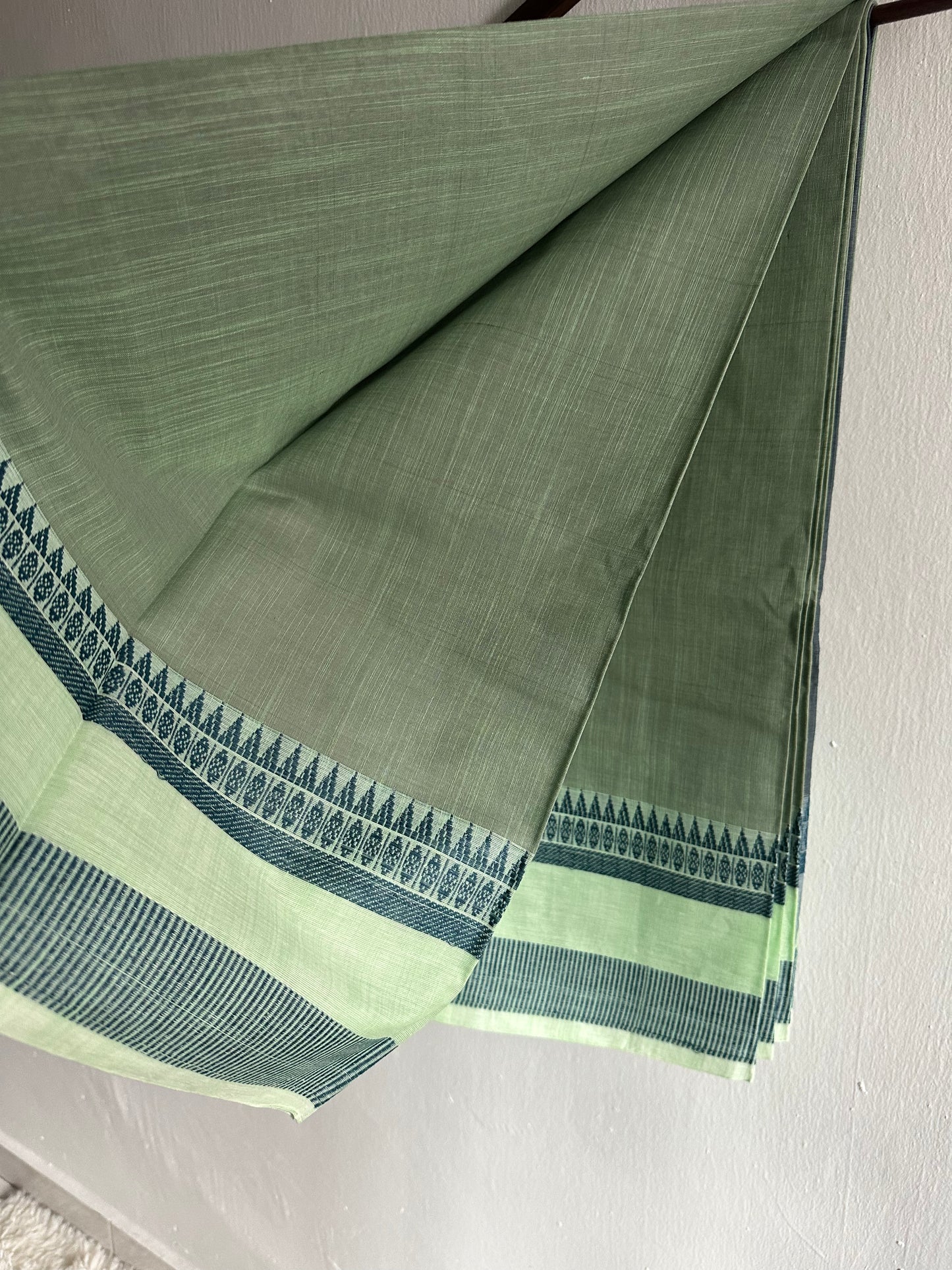 Spearmint blend with steel blue grey handloom saree