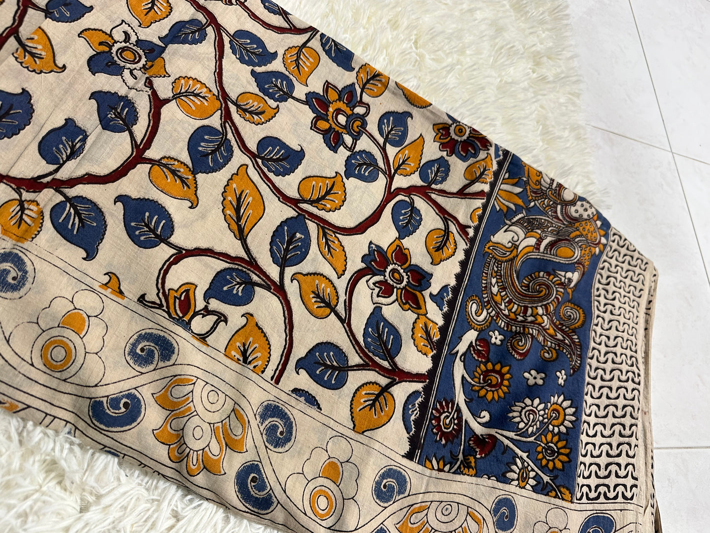 Kalamkari with animal and floral painted saree