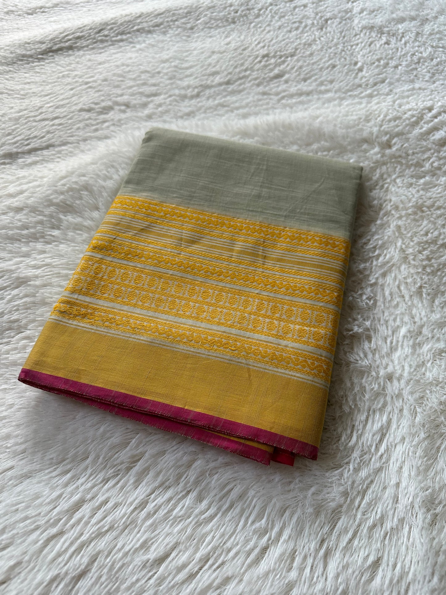 Light mint with yellow border bengal cotton