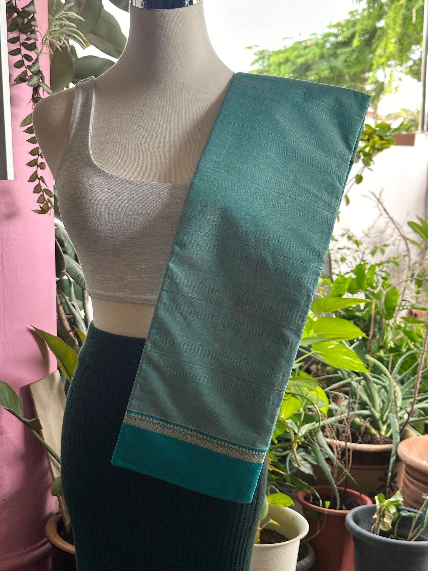 Teal blue kanjivaram cotton