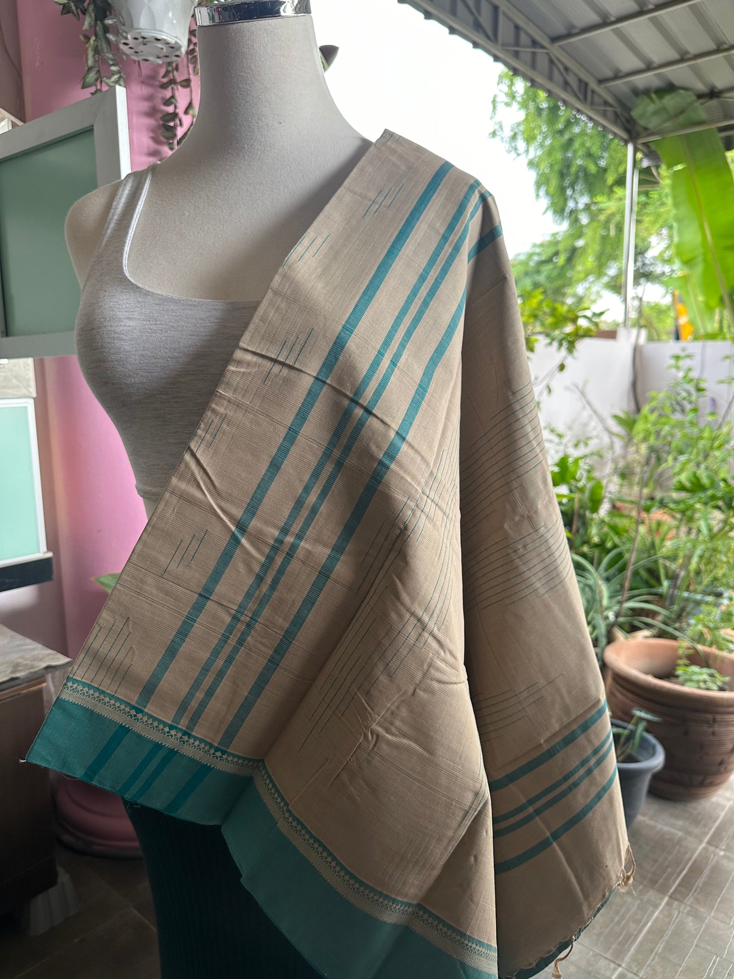 Teal blue kanjivaram cotton