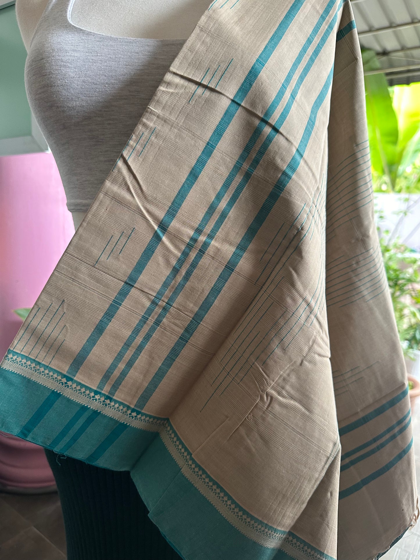 Teal blue kanjivaram cotton